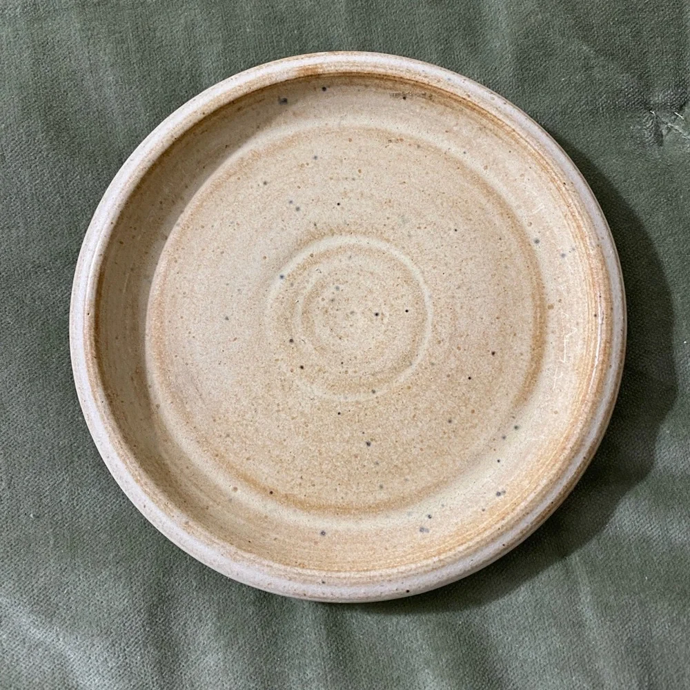 Stoneware pottery plate saucer for plant change  approximately 1” deep UBV